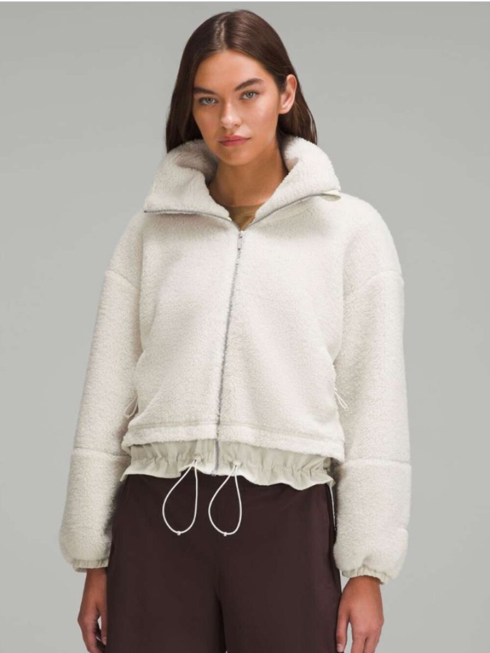 Lululemon Textured sherpa Fleece Cinchable Full Zip Jacket in Bone Sz 12